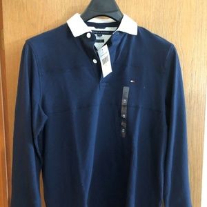 TOMMY HILLFIGER MENS POLO PULLOVER NAVY & WHITE,